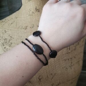 Petite Small Black Goth Beaded Bracelets 🖤 Set of 3